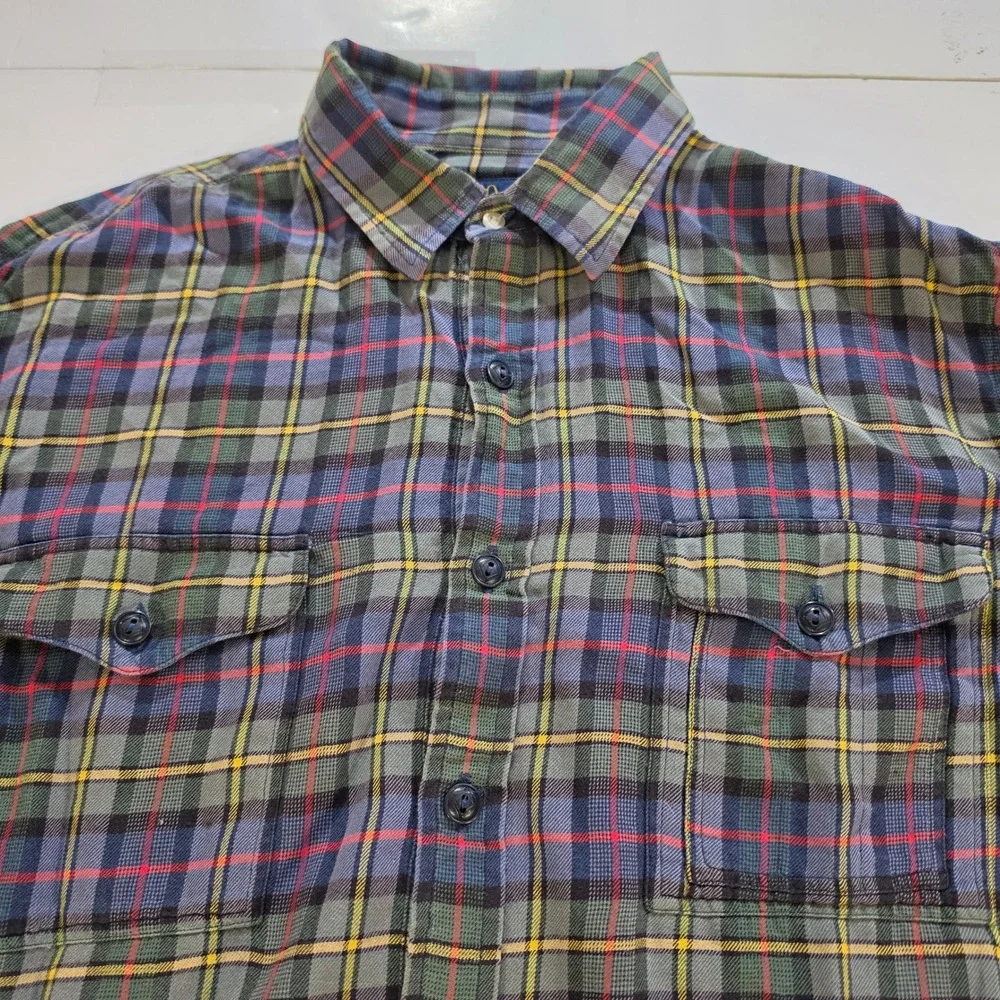 Polo Ralph Lauren Mens Large Plaid Flannel Shirt Blue Green Red Long Sleeve